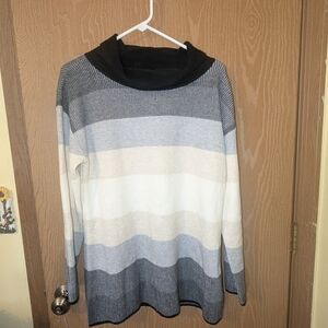 Talbots - Oversized Color Block Mock Turtleneck Sweater - Size Large